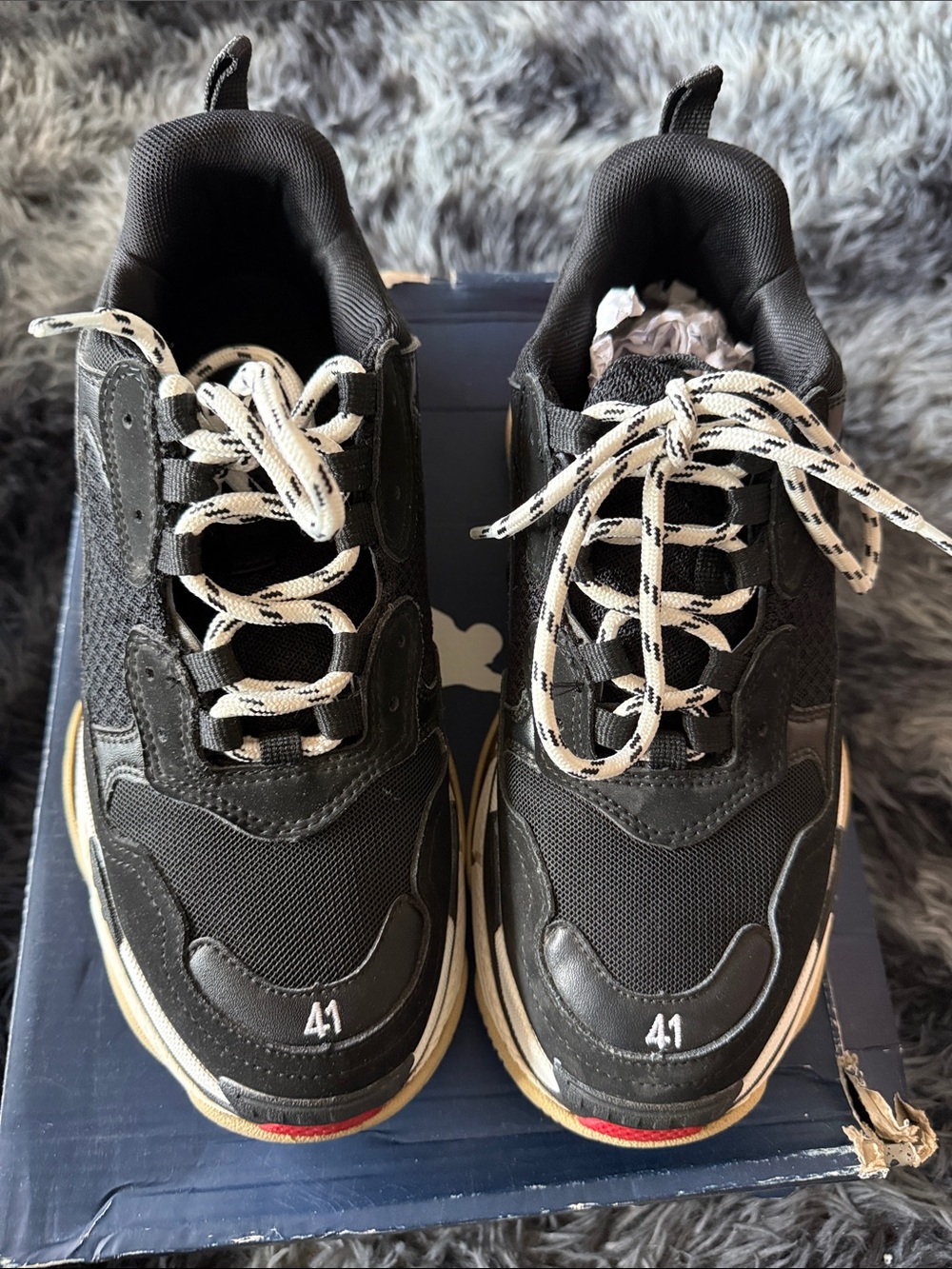 Balenciaga Black Triple S Sneakers with White Patterned Laces